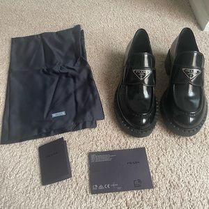 Prada Leather Triangle Logo Loafers
